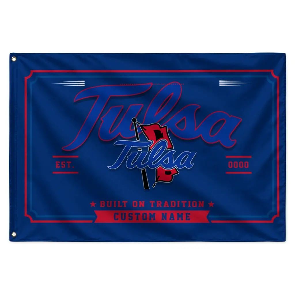 Tulsa Golden Hurricane House Flag Customized Ornate Border Blue Best Selling Tulsa Golden Hurricane House Flag Customized Ornate Border Blue Best Selling
