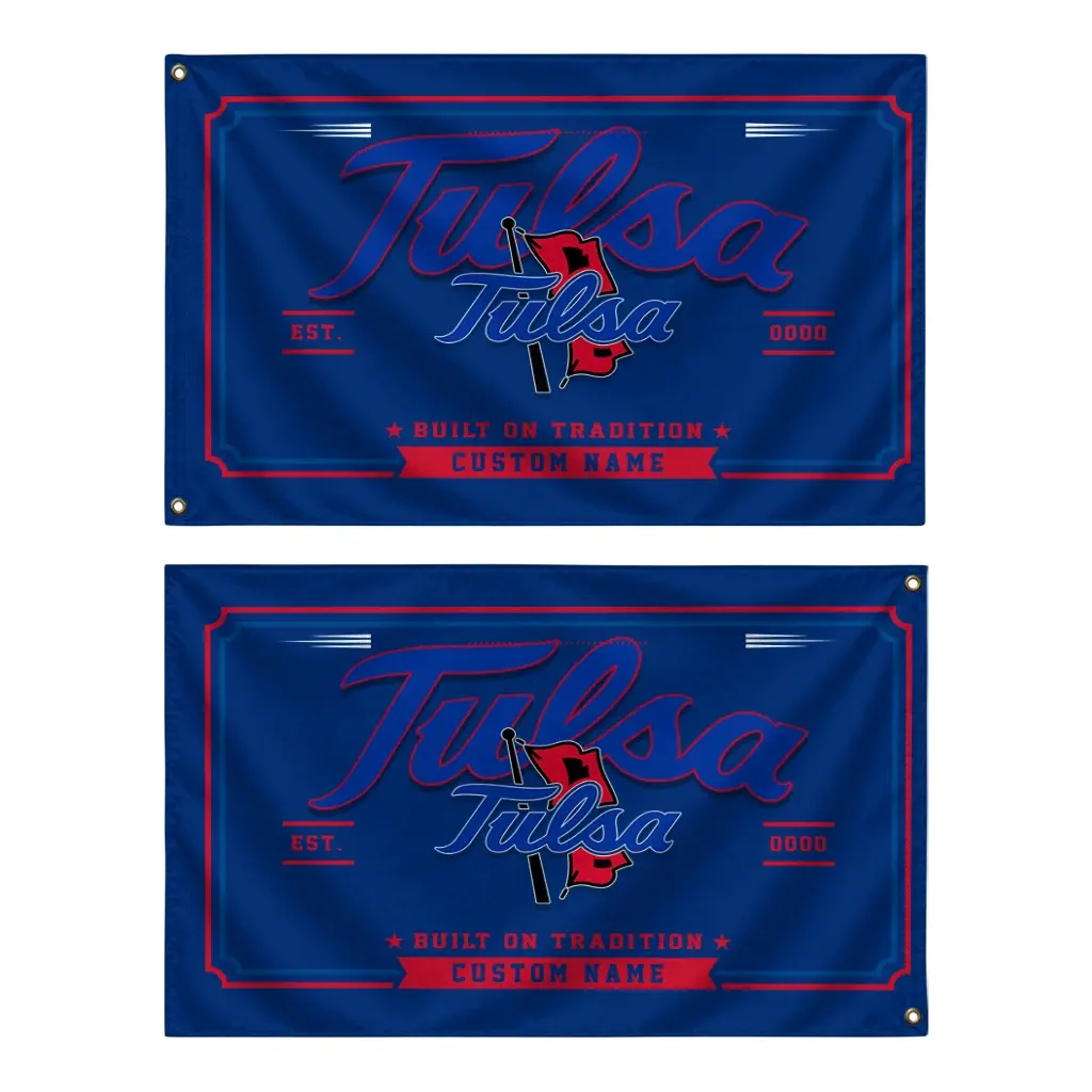 Tulsa Golden Hurricane House Flag Customized Ornate Border Blue Fashion Forward Tulsa Golden Hurricane House Flag Customized Ornate Border Blue Fashion Forward