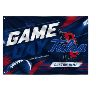 Tulsa Golden Hurricane House Flag Personalized Action Streaks Blue Best Selling