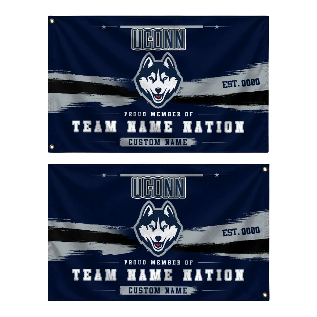 Uconn Huskies House Flag Customized Brushed Streaks Blue Fashion Forward Uconn Huskies House Flag Customized Brushed Streaks Blue Fashion Forward