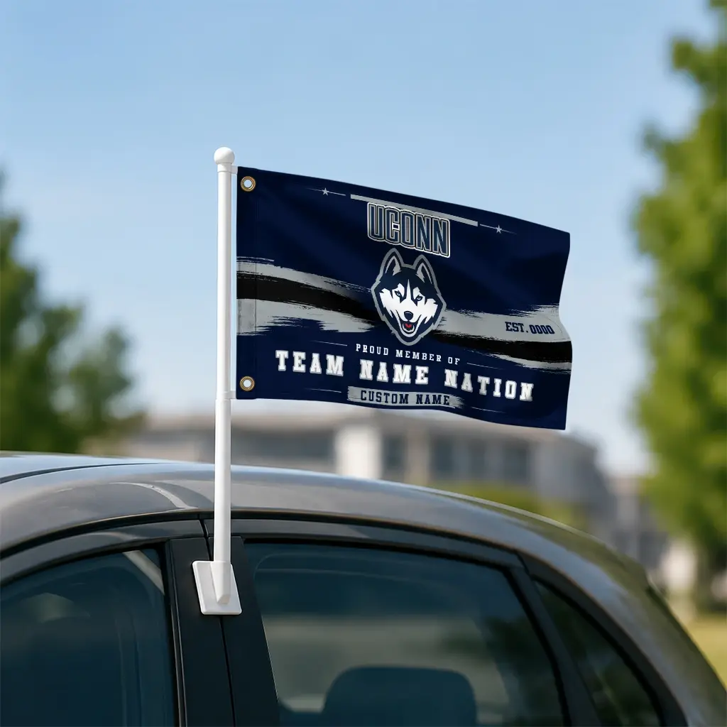 Uconn Huskies House Flag Customized Brushed Streaks Blue Latest Model Uconn Huskies House Flag Customized Brushed Streaks Blue Latest Model