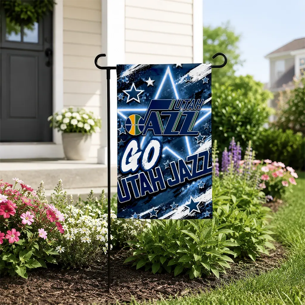 Utah Jazz Garden Flag Custom Glowing Star Navy New Arrival Utah Jazz Garden Flag Custom Glowing Star Navy New Arrival