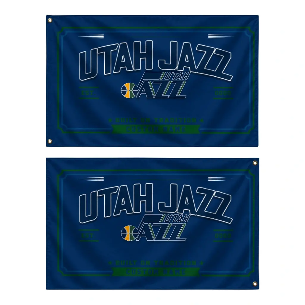 Utah Jazz House Flag Personalized Ornate Border Navy Fashion Forward Utah Jazz House Flag Personalized Ornate Border Navy Fashion Forward