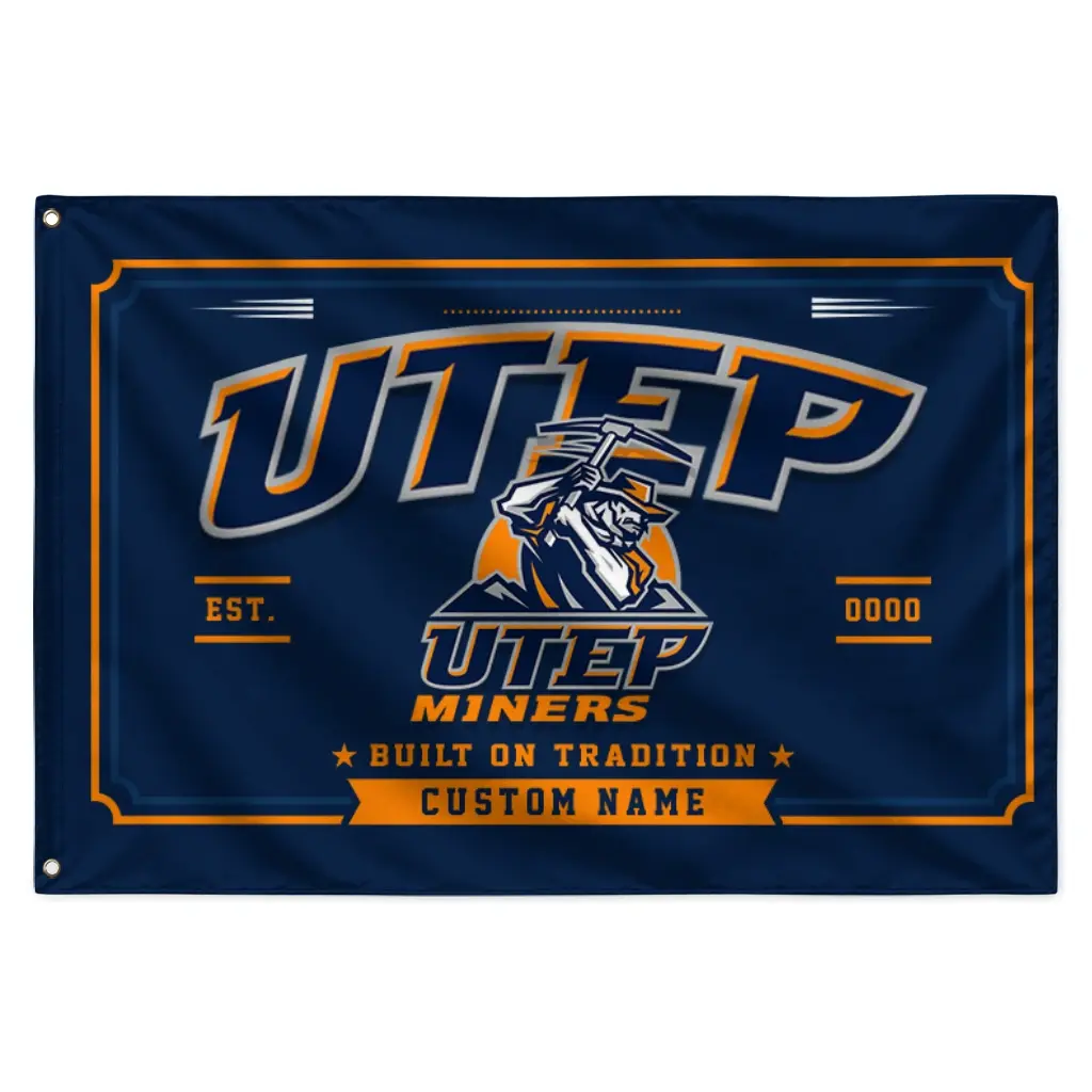 Utep Miners House Flag Custom Ornate Border Blue Best Selling Utep Miners House Flag Custom Ornate Border Blue Best Selling