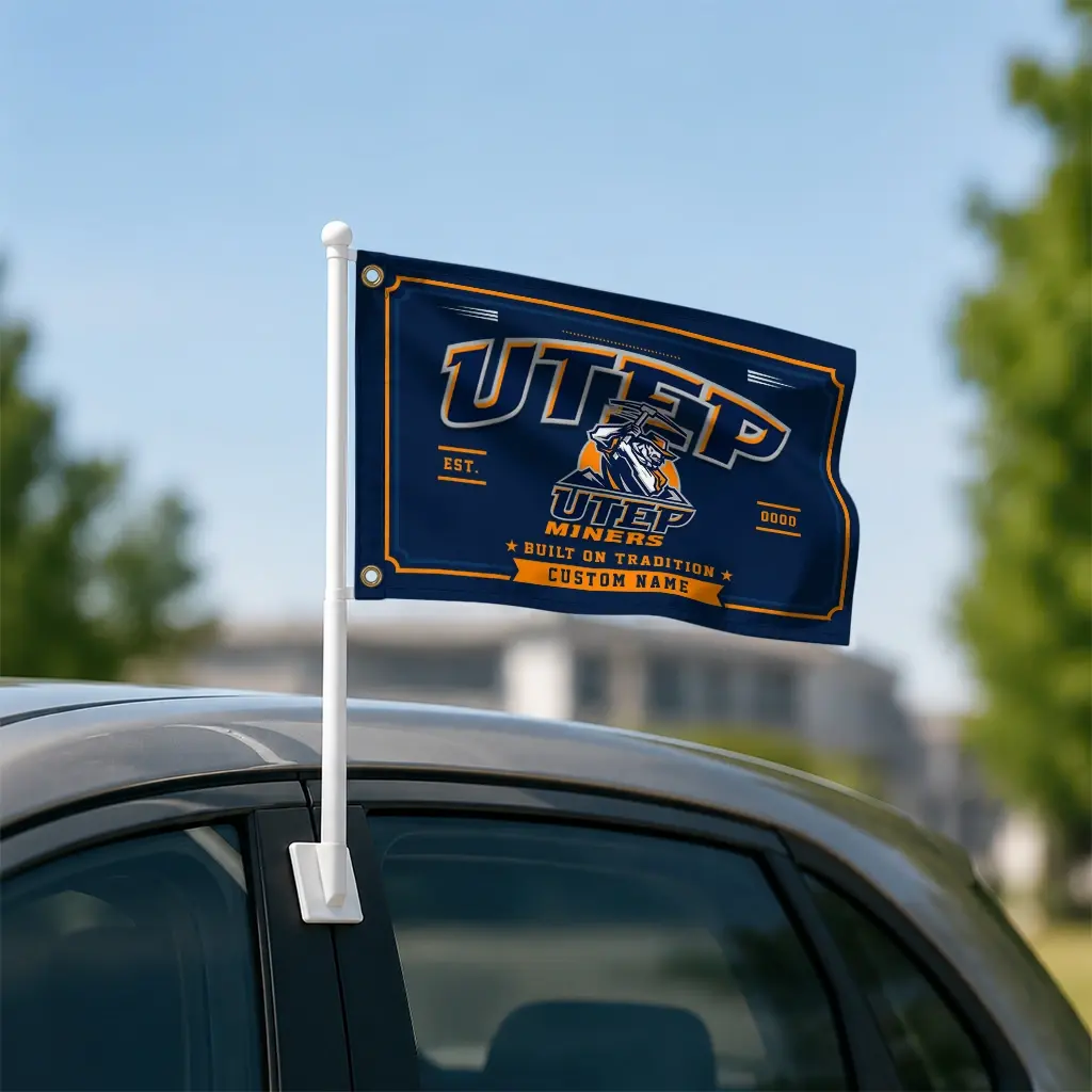 Utep Miners House Flag Custom Ornate Border Blue Latest Model Utep Miners House Flag Custom Ornate Border Blue Latest Model