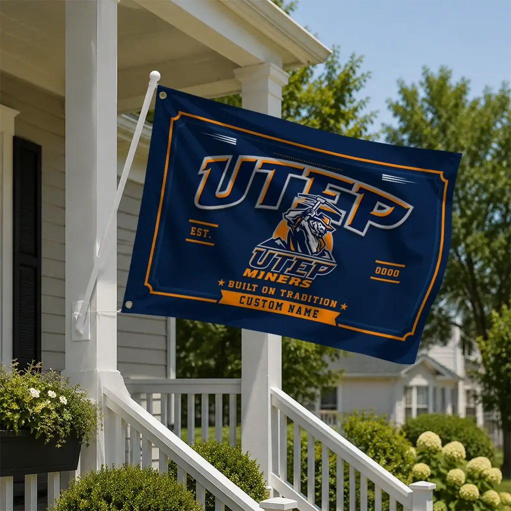 Utep Miners House Flag Custom Ornate Border Blue New Arrival Utep Miners House Flag Custom Ornate Border Blue New Arrival