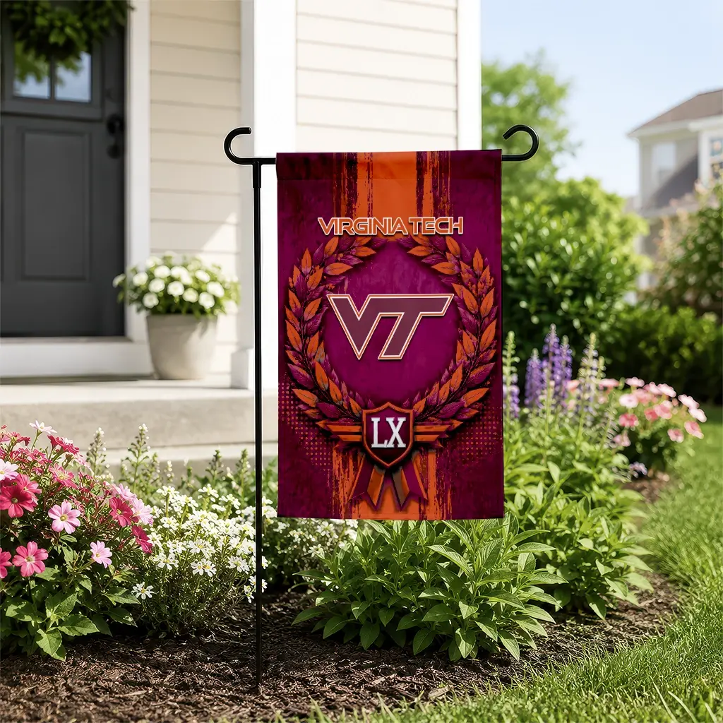 Virginia Tech Hokies Garden Flag Customized Laurel Wreath Maroon New Arrival Virginia Tech Hokies Garden Flag Customized Laurel Wreath Maroon New Arrival