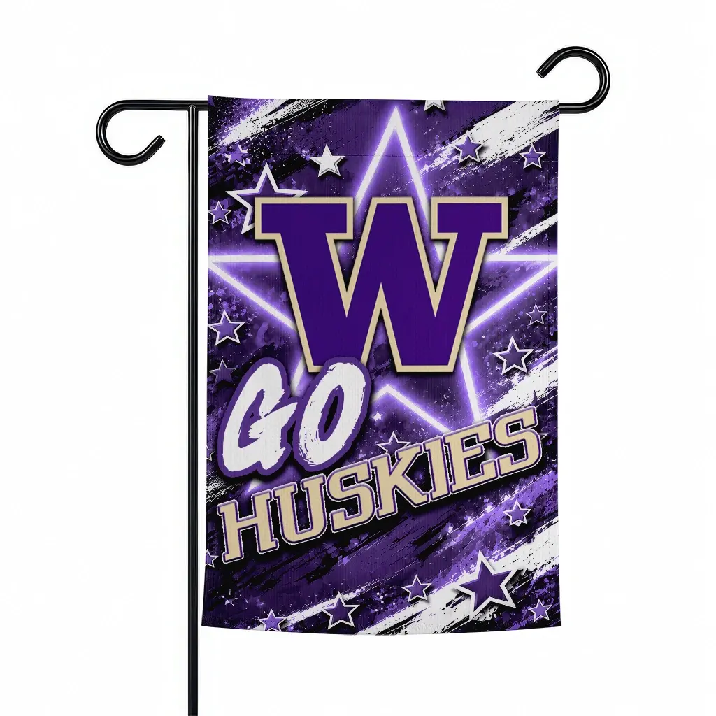Washington Huskies Garden Flag Customized Glowing Star Purple Best Selling Washington Huskies Garden Flag Customized Glowing Star Purple Best Selling