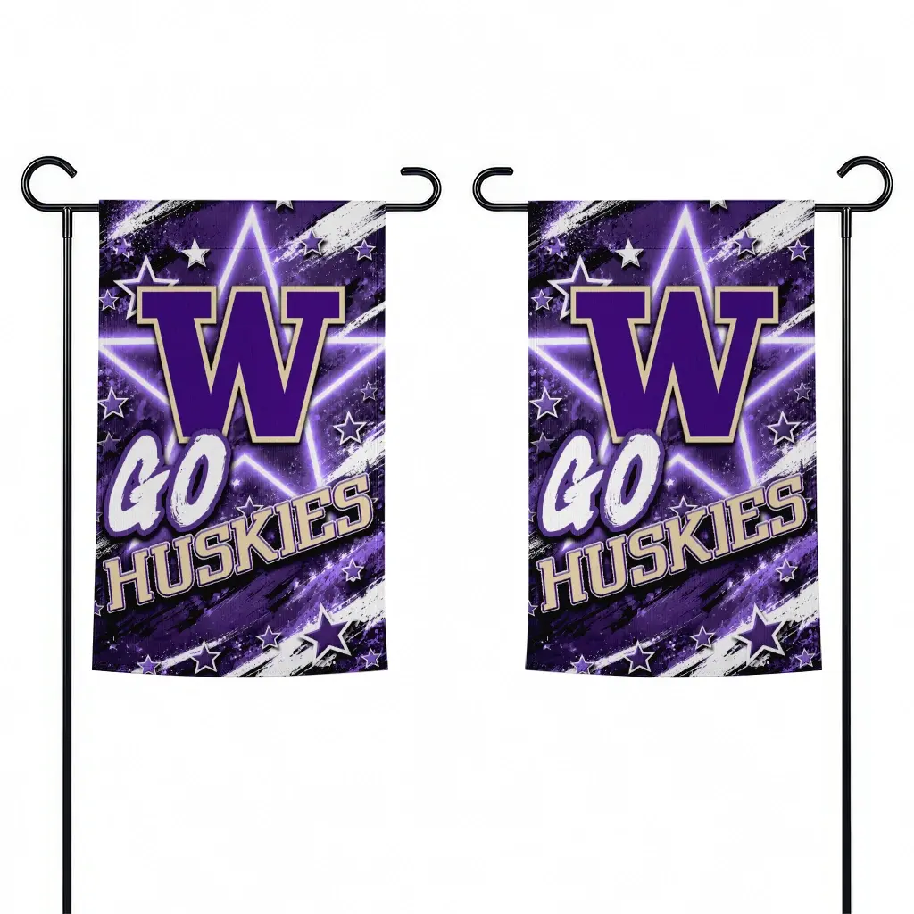 Washington Huskies Garden Flag Customized Glowing Star Purple Fashion Forward Washington Huskies Garden Flag Customized Glowing Star Purple Fashion Forward