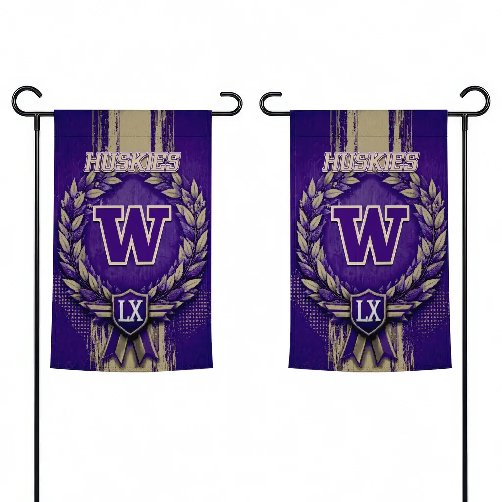 Washington Huskies Garden Flag Personalized Laurel Wreath Purple Fashion Forward Washington Huskies Garden Flag Personalized Laurel Wreath Purple Fashion Forward