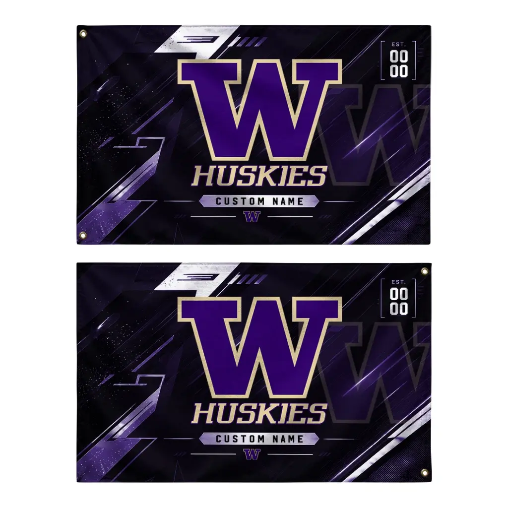 Washington Huskies House Flag Personalized Speed Slashes Purple Fashion Forward Washington Huskies House Flag Personalized Speed Slashes Purple Fashion Forward