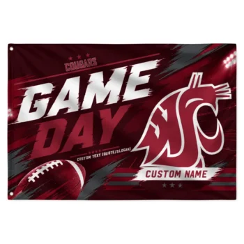 Washington State Cougars House Flag Personalized Action Streaks Crimson Best Selling