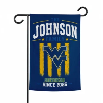 West Virginia Mountaineers Garden Flag Custom Distressed Stripes Blue Best Selling