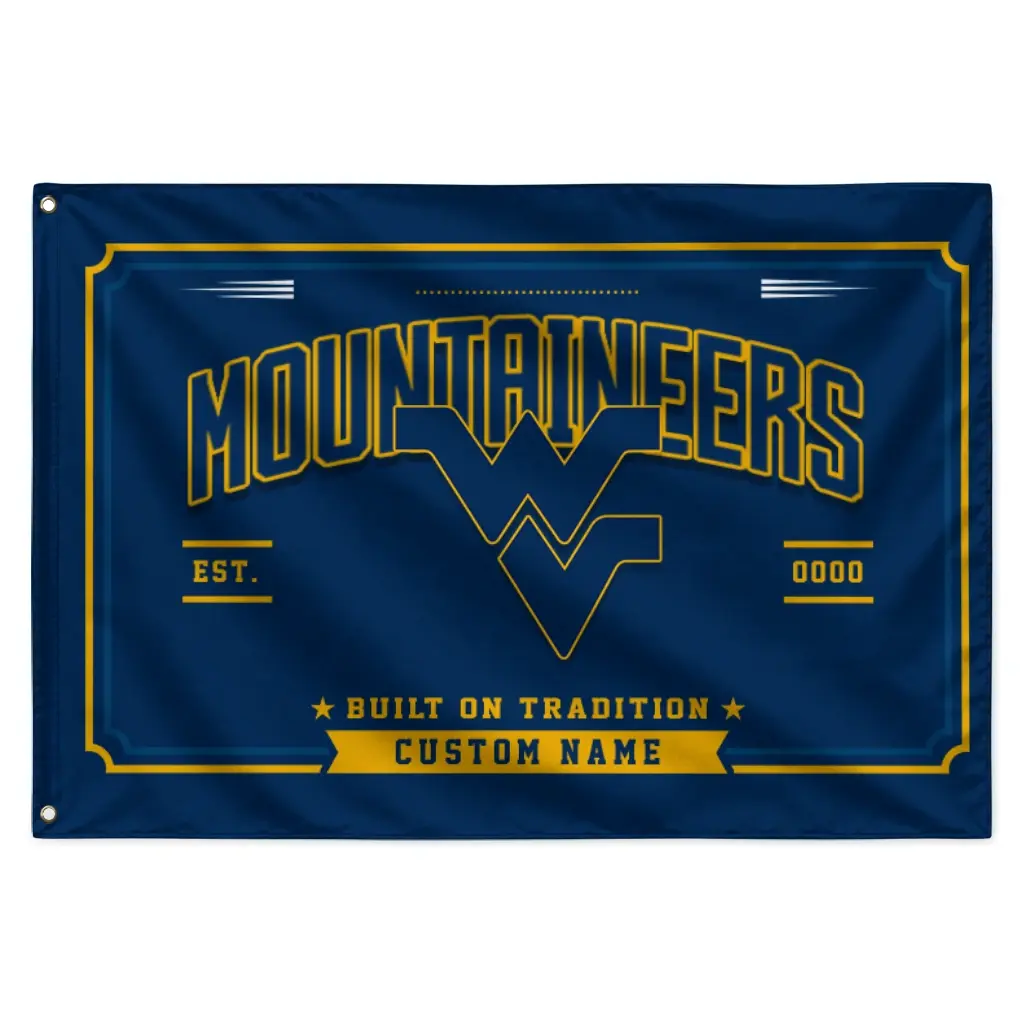 West Virginia Mountaineers House Flag Customized Ornate Border Blue Best Selling West Virginia Mountaineers House Flag Customized Ornate Border Blue Best Selling