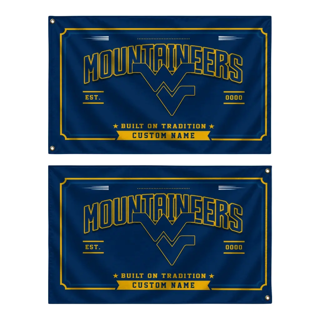 West Virginia Mountaineers House Flag Customized Ornate Border Blue Fashion Forward West Virginia Mountaineers House Flag Customized Ornate Border Blue Fashion Forward