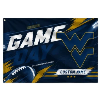 West Virginia Mountaineers House Flag Personalized Action Streaks Blue Best Selling
