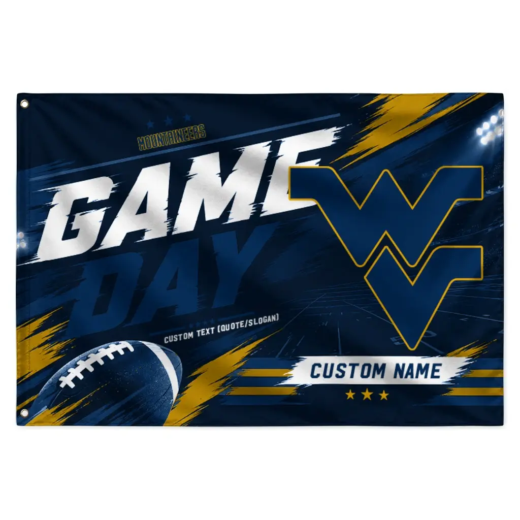 West Virginia Mountaineers House Flag Personalized Action Streaks Blue Best Selling West Virginia Mountaineers House Flag Personalized Action Streaks Blue Best Selling