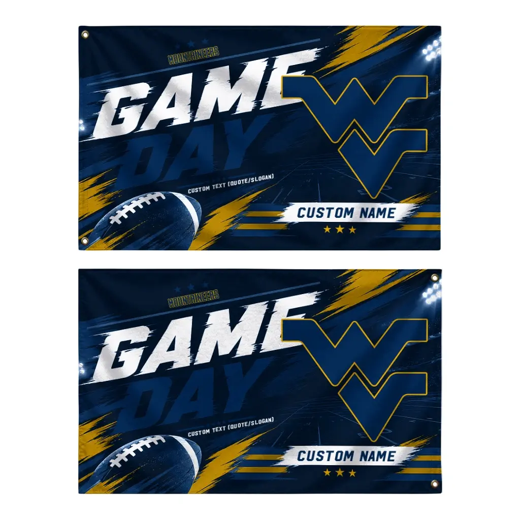 West Virginia Mountaineers House Flag Personalized Action Streaks Blue Fashion Forward West Virginia Mountaineers House Flag Personalized Action Streaks Blue Fashion Forward