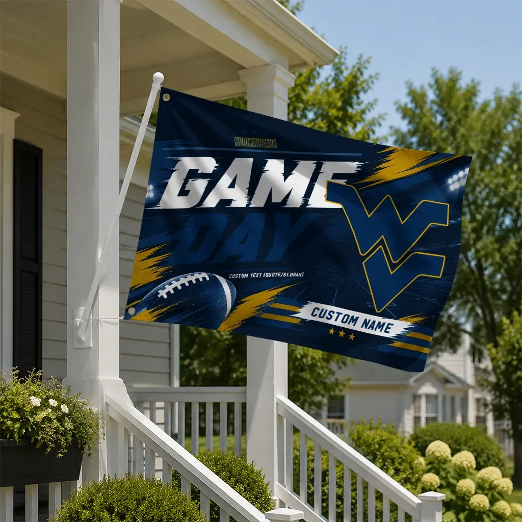 West Virginia Mountaineers House Flag Personalized Action Streaks Blue New Arrival West Virginia Mountaineers House Flag Personalized Action Streaks Blue New Arrival