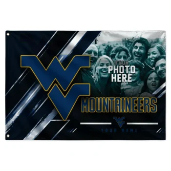 West Virginia Mountaineers House Flag Personalized Diagonal Stripes Blue Best Selling