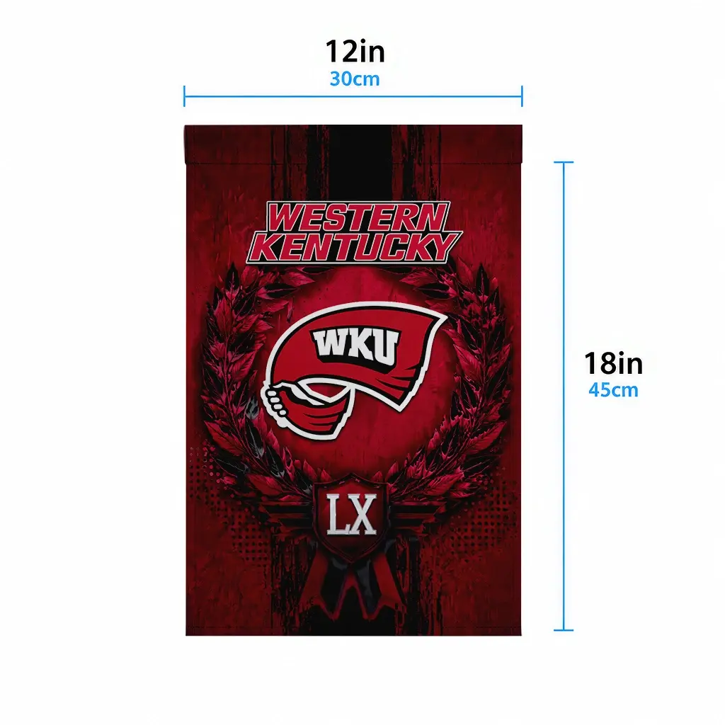 Western Kentucky Hilltoppers Garden Flag Personalized Laurel Wreath Red High Quality Western Kentucky Hilltoppers Garden Flag Personalized Laurel Wreath Red High Quality