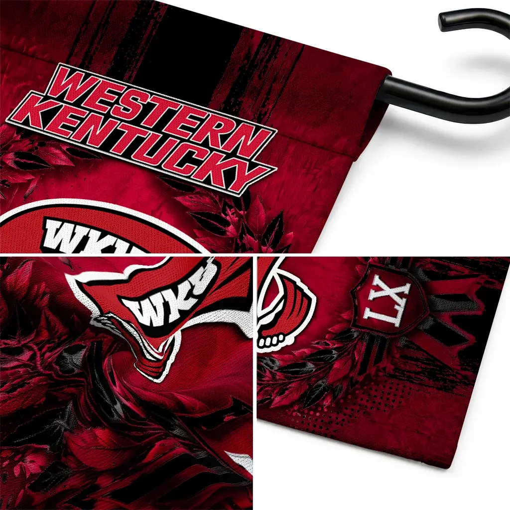 Western Kentucky Hilltoppers Garden Flag Personalized Laurel Wreath Red Latest Model Western Kentucky Hilltoppers Garden Flag Personalized Laurel Wreath Red Latest Model