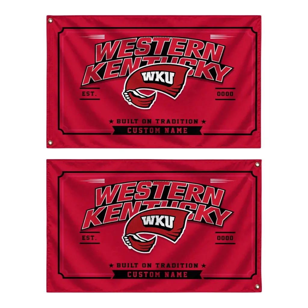 Western Kentucky Hilltoppers House Flag Custom Ornate Border Red Fashion Forward Western Kentucky Hilltoppers House Flag Custom Ornate Border Red Fashion Forward