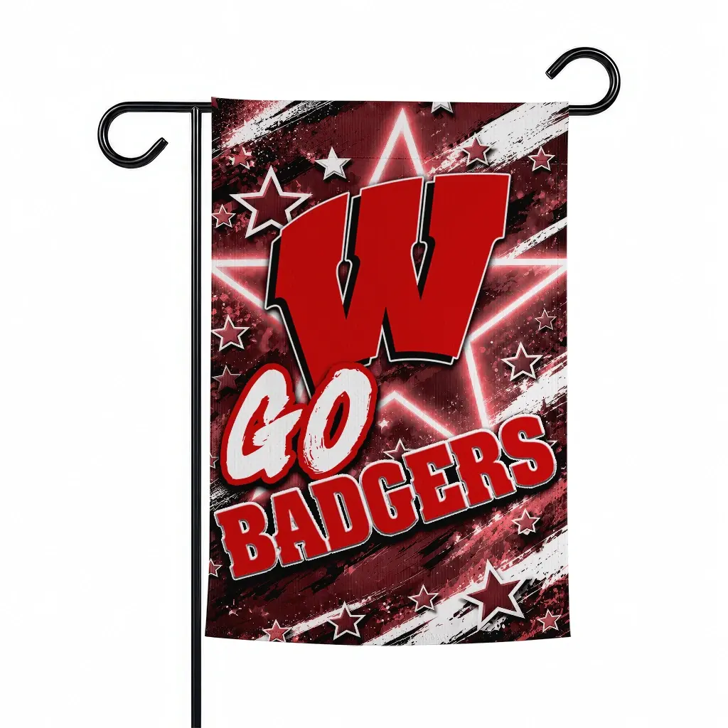 Wisconsin Badgers Garden Flag Custom Glowing Star Red Best Selling Wisconsin Badgers Garden Flag Custom Glowing Star Red Best Selling