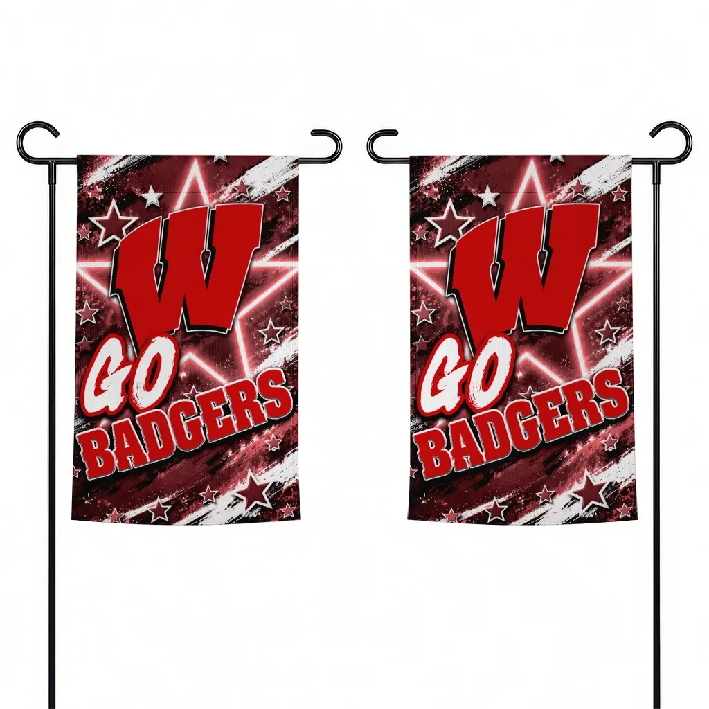 Wisconsin Badgers Garden Flag Custom Glowing Star Red Fashion Forward Wisconsin Badgers Garden Flag Custom Glowing Star Red Fashion Forward