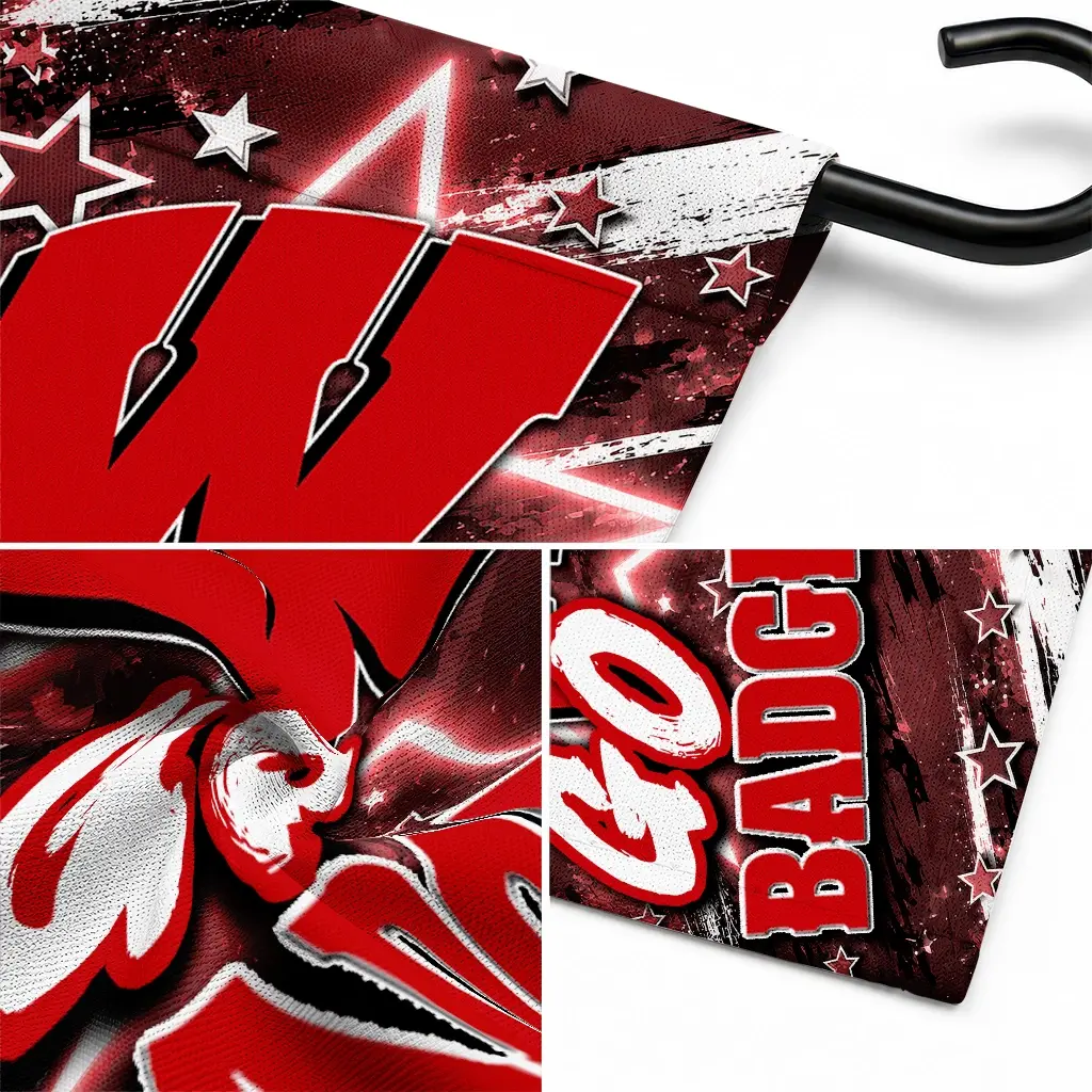 Wisconsin Badgers Garden Flag Custom Glowing Star Red Latest Model Wisconsin Badgers Garden Flag Custom Glowing Star Red Latest Model