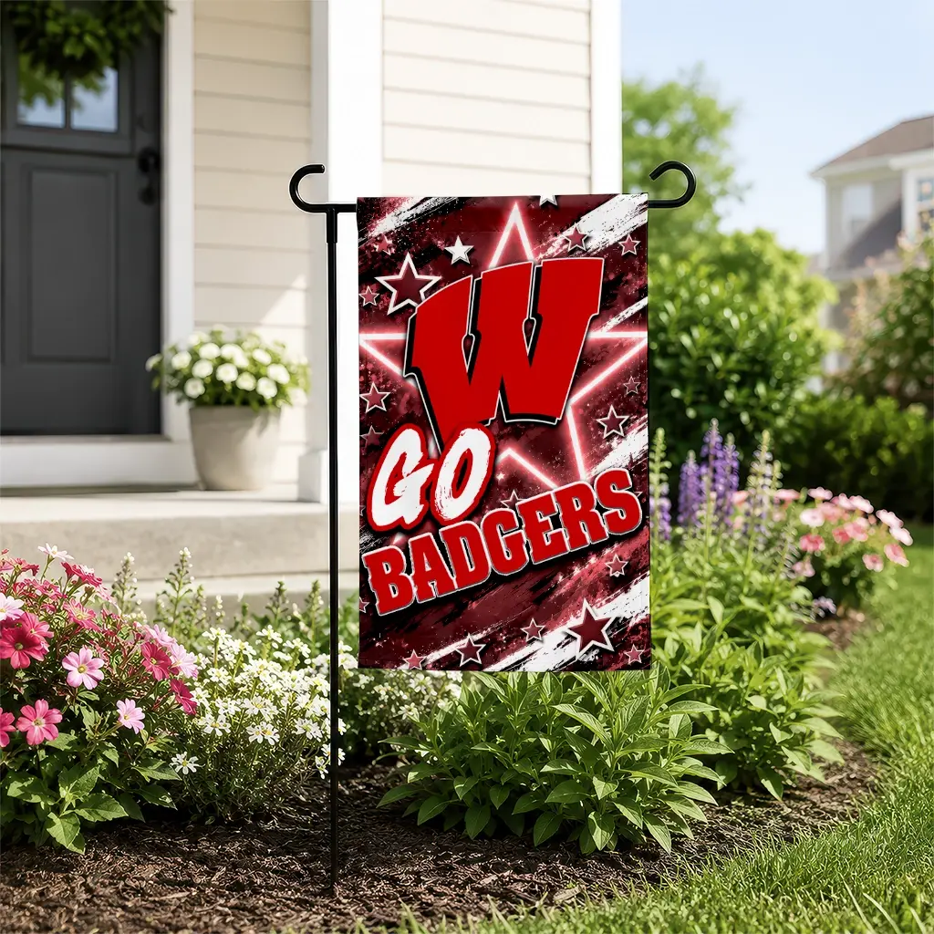 Wisconsin Badgers Garden Flag Custom Glowing Star Red New Arrival Wisconsin Badgers Garden Flag Custom Glowing Star Red New Arrival