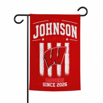 Wisconsin Badgers Garden Flag Customized Distressed Stripes Red Best Selling