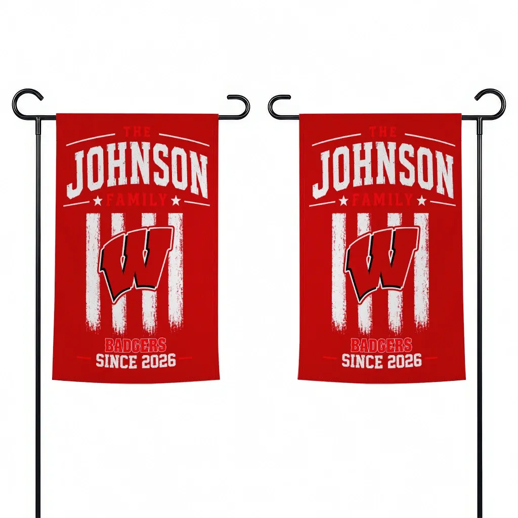 Wisconsin Badgers Garden Flag Customized Distressed Stripes Red Fashion Forward Wisconsin Badgers Garden Flag Customized Distressed Stripes Red Fashion Forward