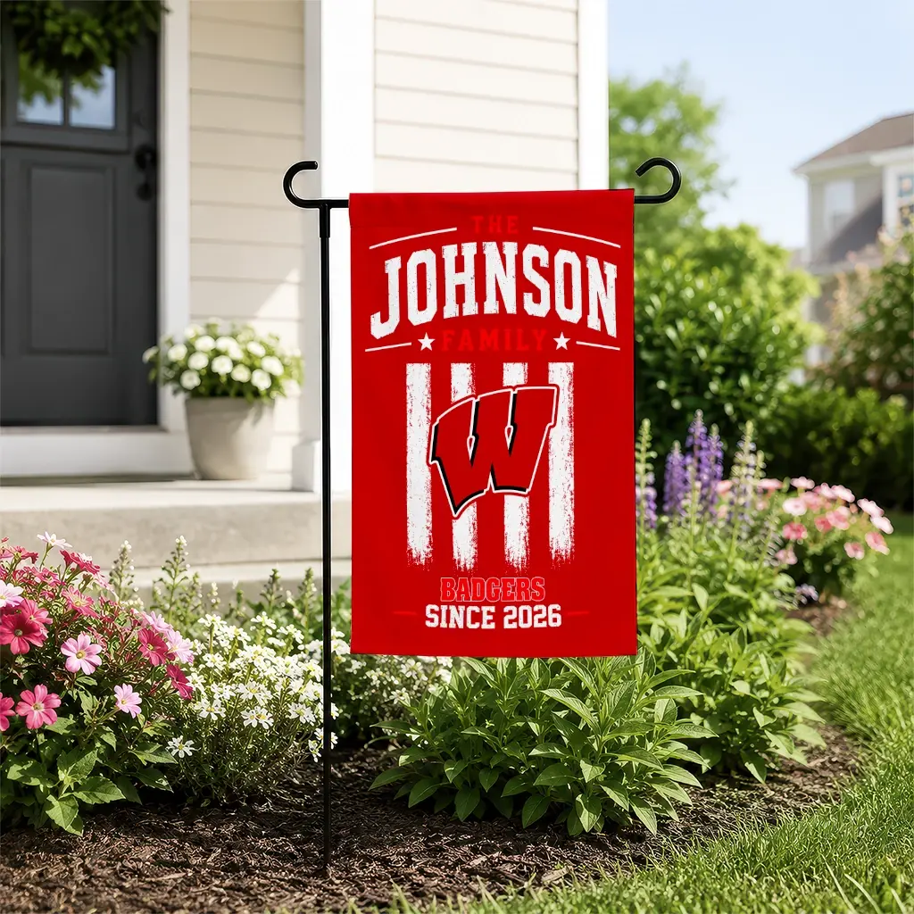 Wisconsin Badgers Garden Flag Customized Distressed Stripes Red New Arrival Wisconsin Badgers Garden Flag Customized Distressed Stripes Red New Arrival
