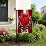 Wisconsin Badgers Garden Flag Customized Laurel Wreath Red Best Selling