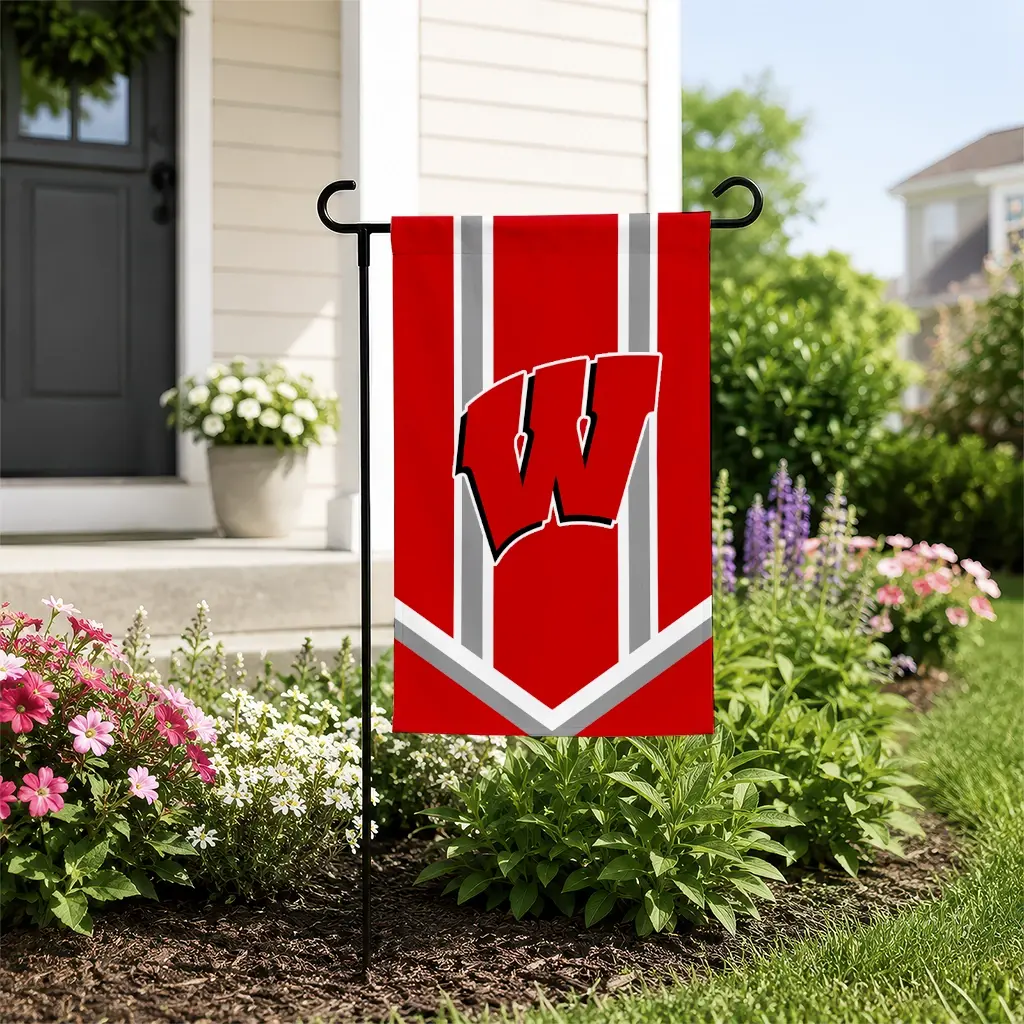 Wisconsin Badgers Garden Flag Personalized Chevron Stripes Red New Arrival Wisconsin Badgers Garden Flag Personalized Chevron Stripes Red New Arrival