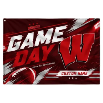 Wisconsin Badgers House Flag Custom Action Streaks Red Best Selling
