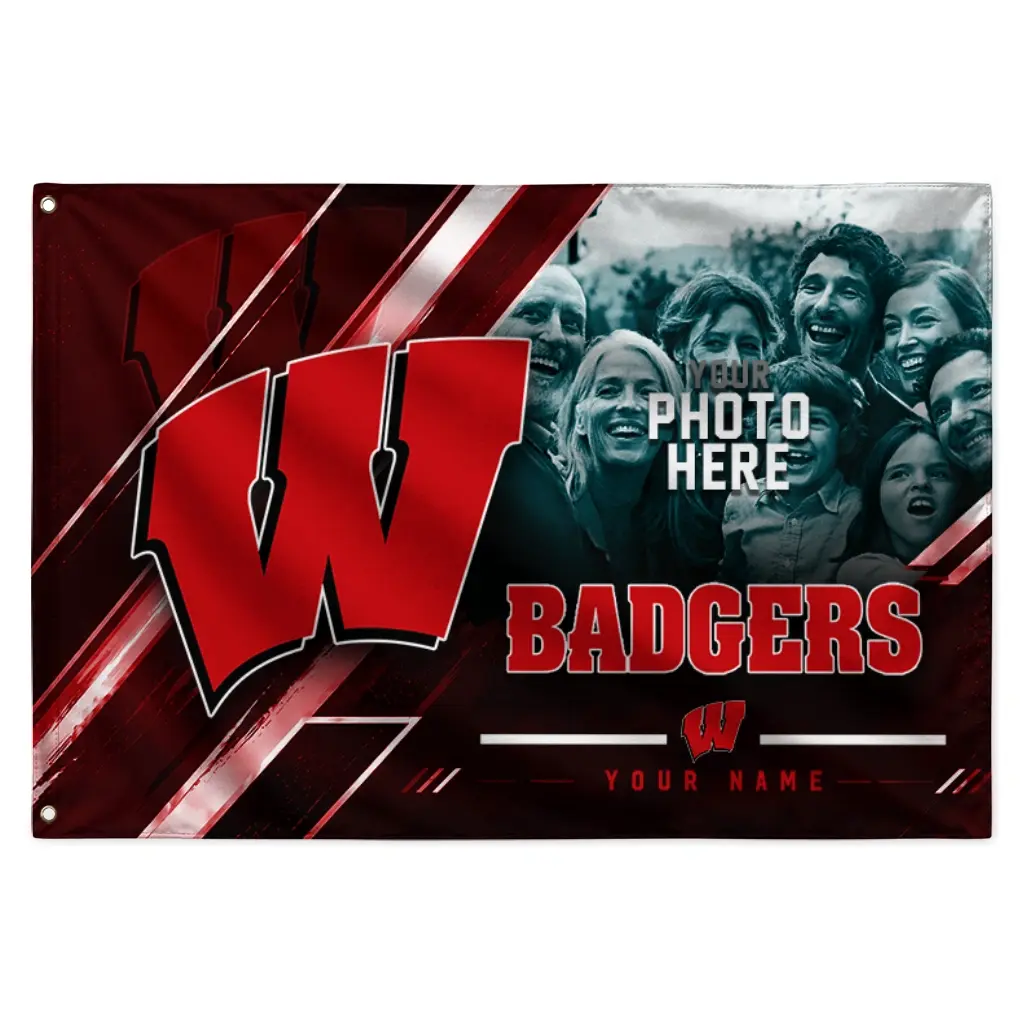 Wisconsin Badgers House Flag Custom Diagonal Stripes Red Best Selling Wisconsin Badgers House Flag Custom Diagonal Stripes Red Best Selling