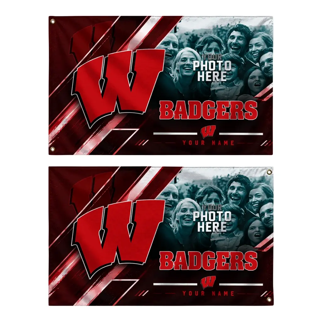 Wisconsin Badgers House Flag Custom Diagonal Stripes Red Fashion Forward Wisconsin Badgers House Flag Custom Diagonal Stripes Red Fashion Forward