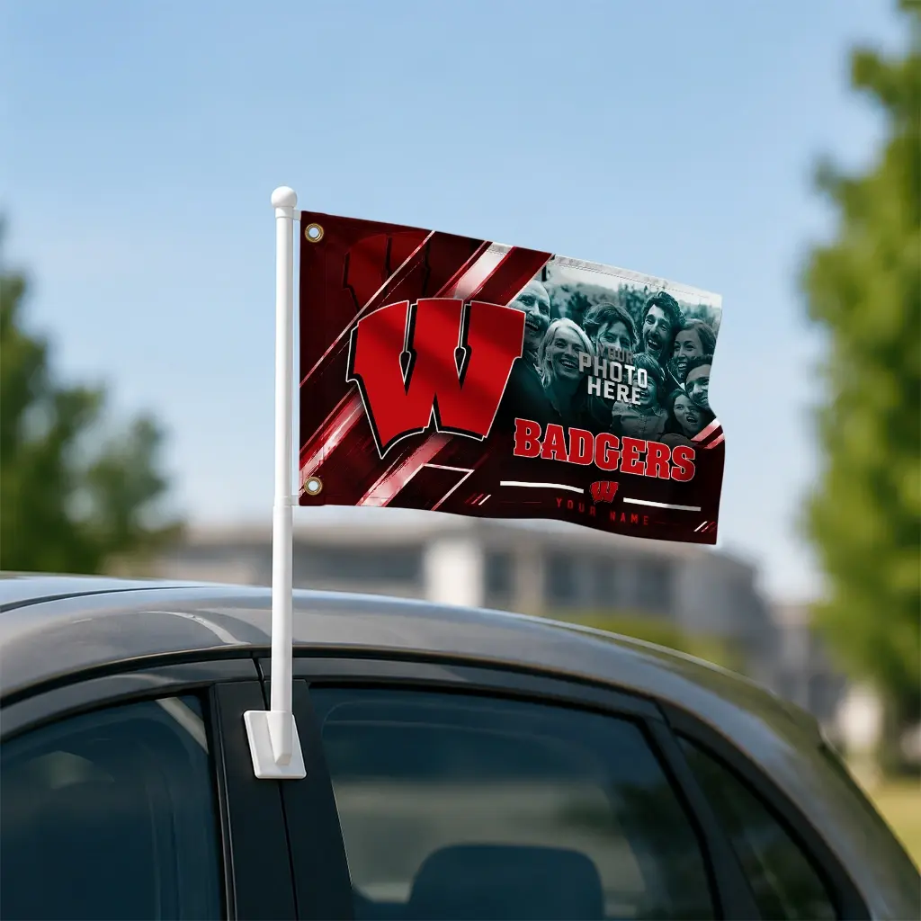 Wisconsin Badgers House Flag Custom Diagonal Stripes Red Latest Model Wisconsin Badgers House Flag Custom Diagonal Stripes Red Latest Model