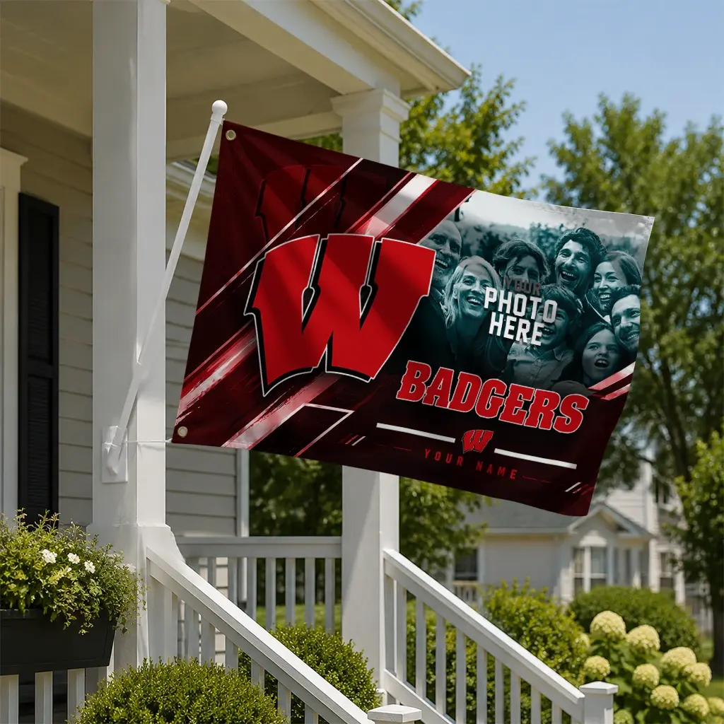Wisconsin Badgers House Flag Custom Diagonal Stripes Red New Arrival Wisconsin Badgers House Flag Custom Diagonal Stripes Red New Arrival