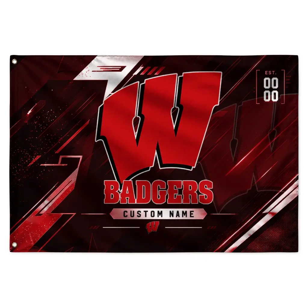 Wisconsin Badgers House Flag Customized Speed Slashes Red Best Selling Wisconsin Badgers House Flag Customized Speed Slashes Red Best Selling