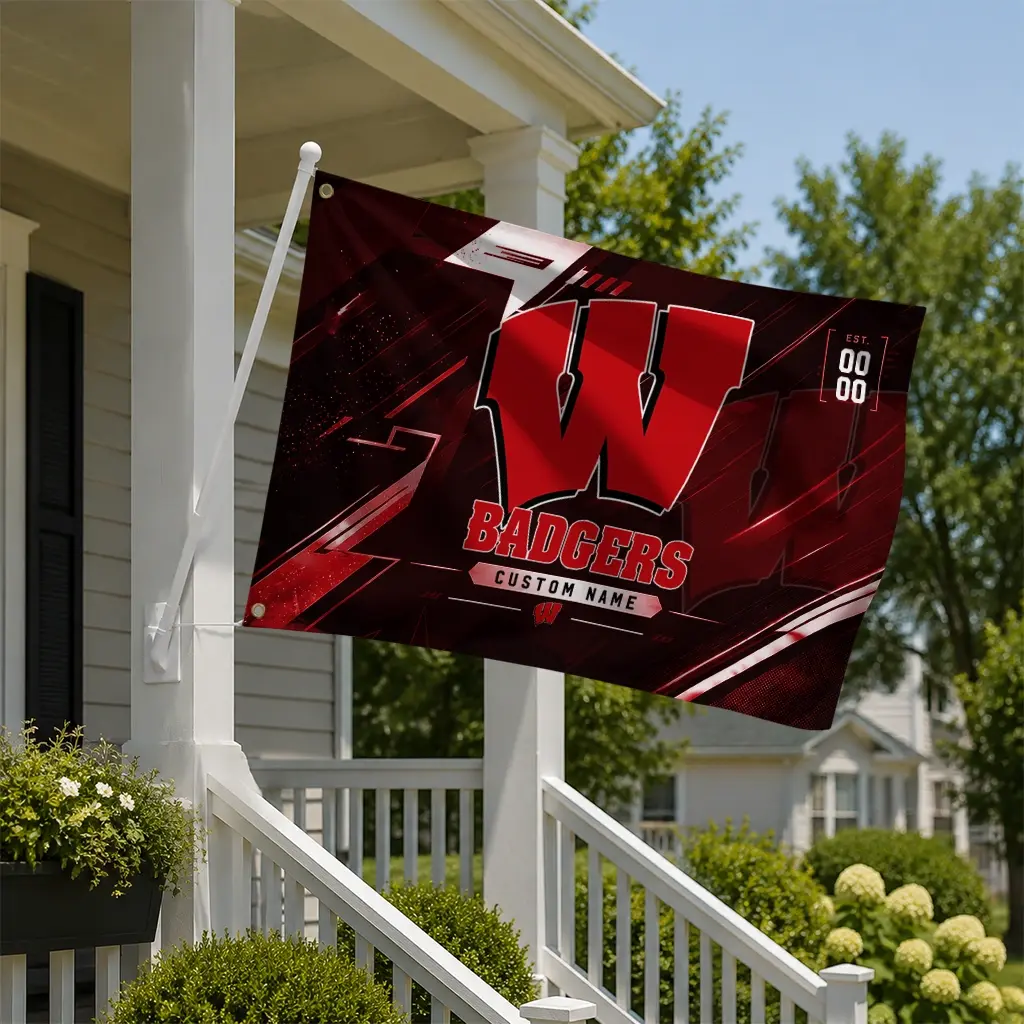 Wisconsin Badgers House Flag Customized Speed Slashes Red New Arrival Wisconsin Badgers House Flag Customized Speed Slashes Red New Arrival