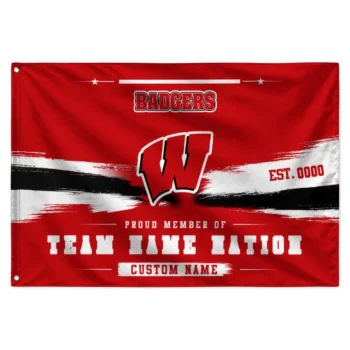 Wisconsin Badgers House Flag Personalized Brushed Streaks Red Best Selling