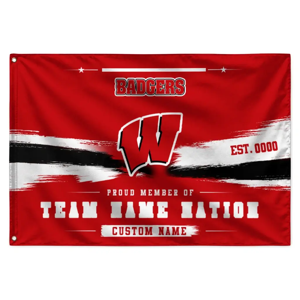 Wisconsin Badgers House Flag Personalized Brushed Streaks Red Best Selling Wisconsin Badgers House Flag Personalized Brushed Streaks Red Best Selling