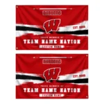 Wisconsin Badgers House Flag Personalized Brushed Streaks Red Best Selling