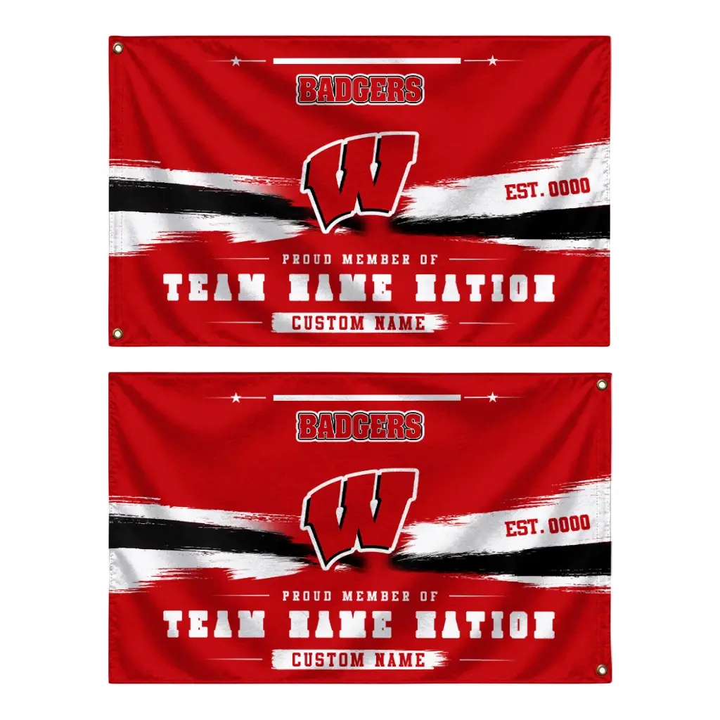 Wisconsin Badgers House Flag Personalized Brushed Streaks Red Fashion Forward Wisconsin Badgers House Flag Personalized Brushed Streaks Red Fashion Forward