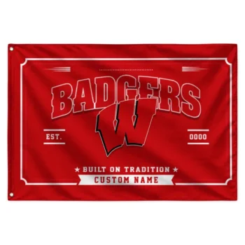 Wisconsin Badgers House Flag Personalized Ornate Border Red Best Selling