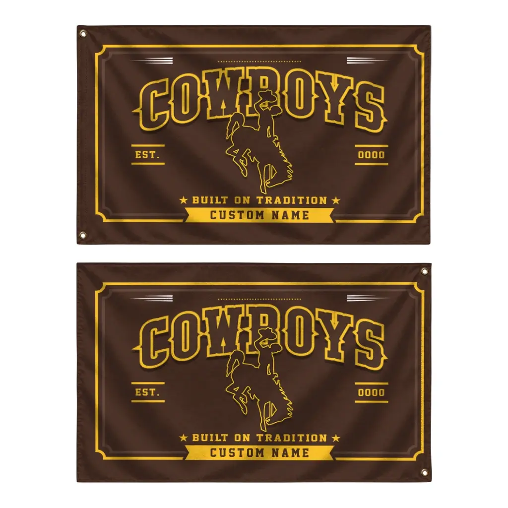 Wyoming Cowboys House Flag Personalized Ornate Border Brown Fashion Forward Wyoming Cowboys House Flag Personalized Ornate Border Brown Fashion Forward